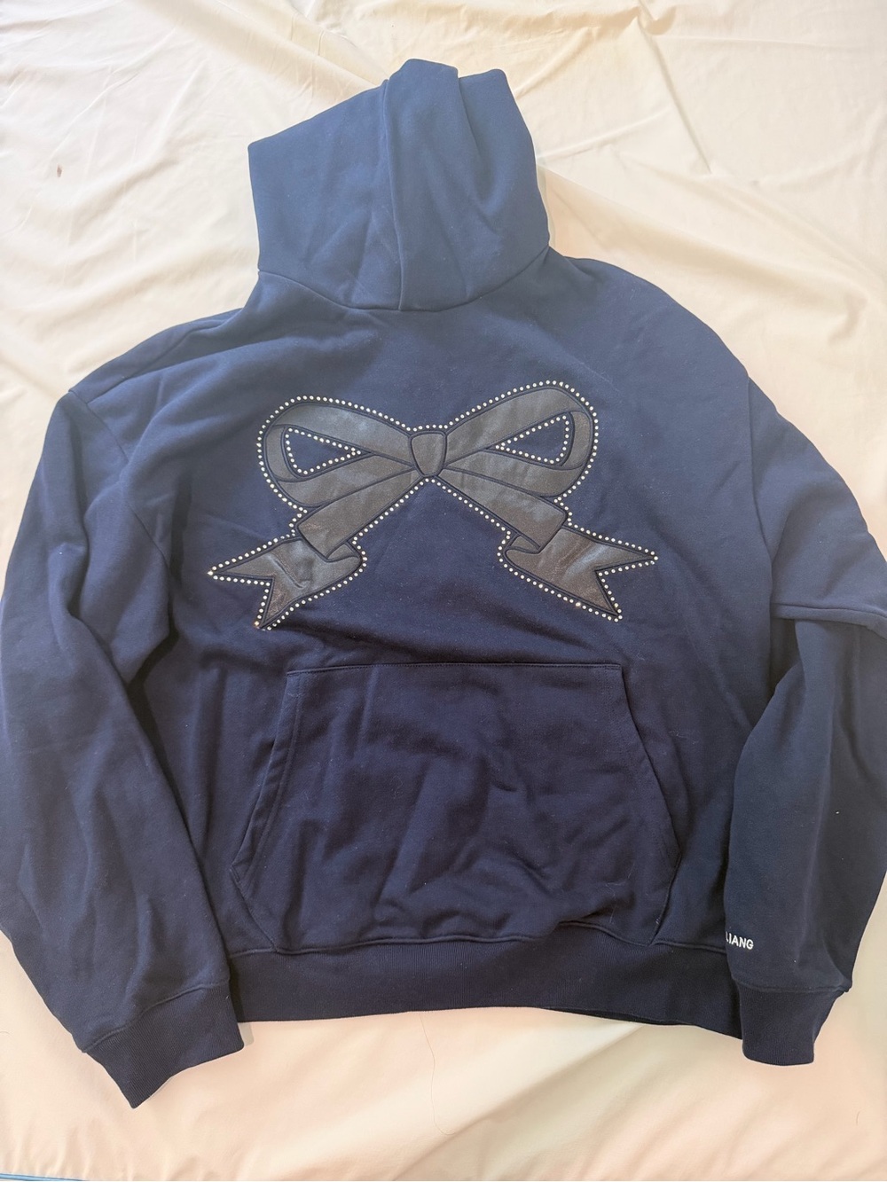 Sandy Liang x Gap Navy Blue Crewneck Hoodie with Bow Applique